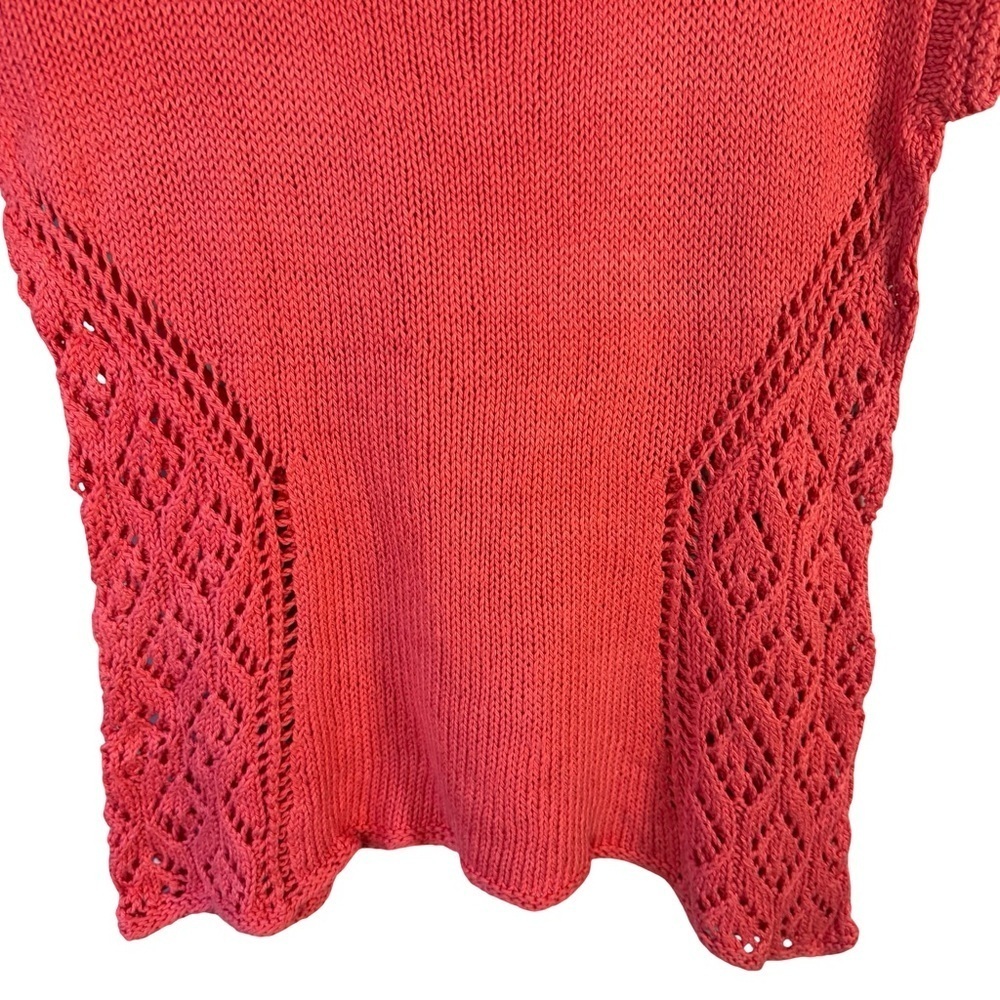 Artisan Handmade Red Knit Short Sleeve Sweater Size S M Boho Cottagecore - Picture 7 of 9